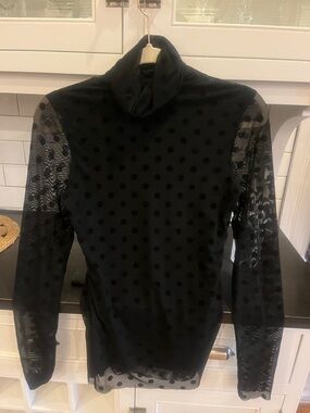 Gianni Bini Black Polka Dot Sheer Sleeve Turtleneck Top
